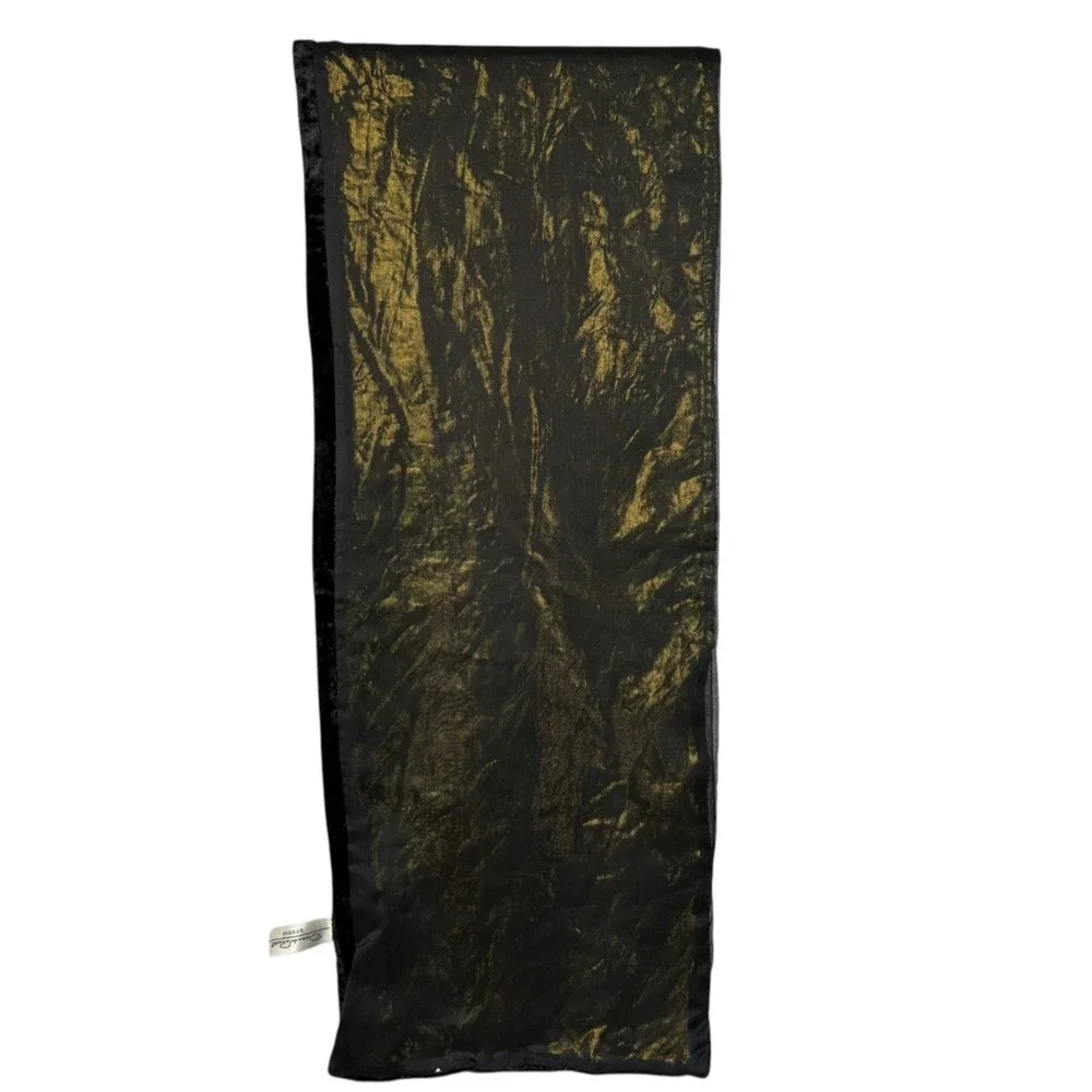 Oscar de la Renta Studio Evening Scarf Unisex Black Velvet Gold Metallic Formal